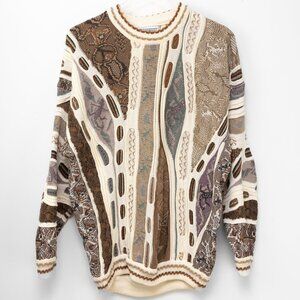 Carlo Alberto Vintage Sweater Coogi Biggie Style Textured Cream Tan Size Large